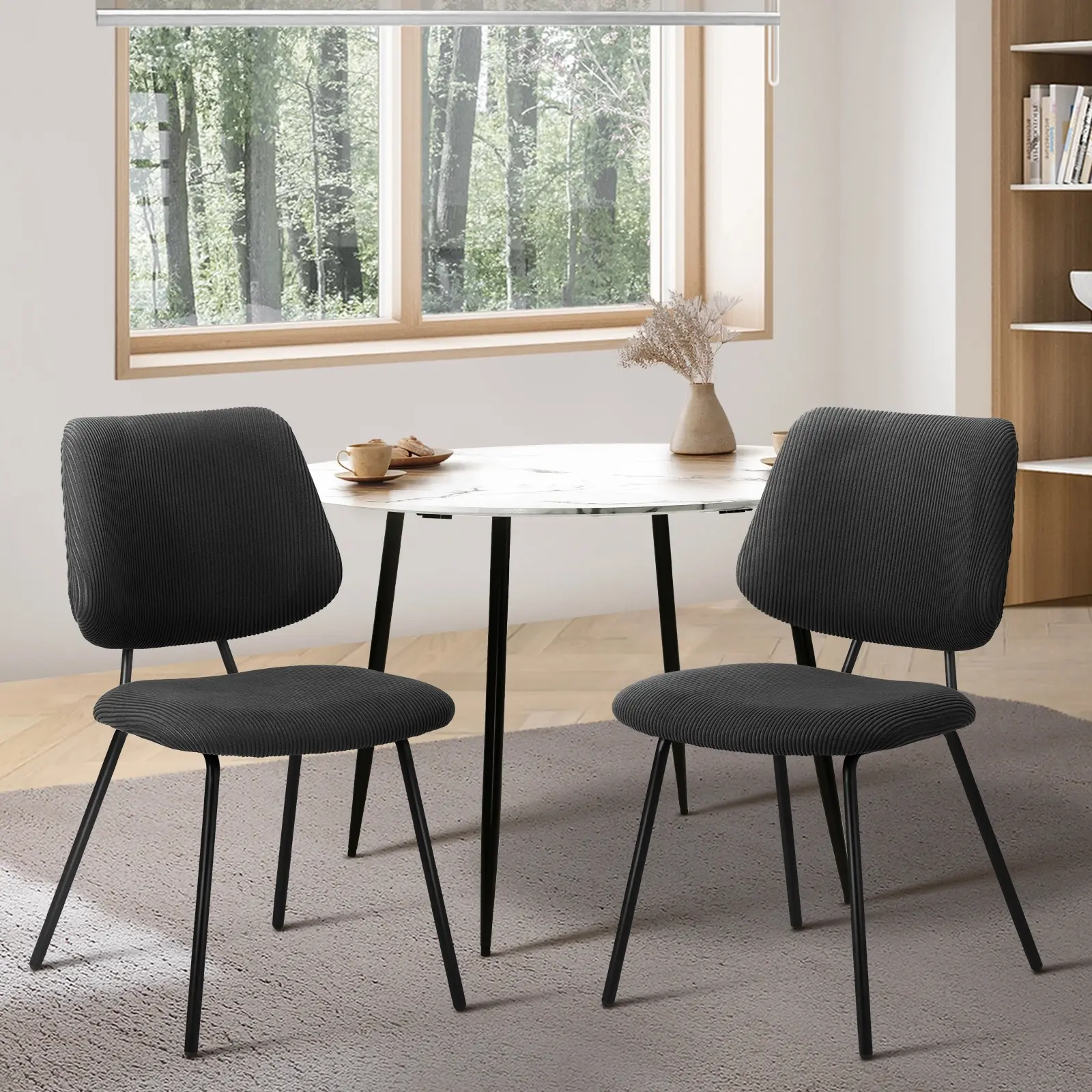Oikiture 2x Dining Chair Vintage Retro Polyester Kitchen Padded Lounge Dark Grey - Furniture