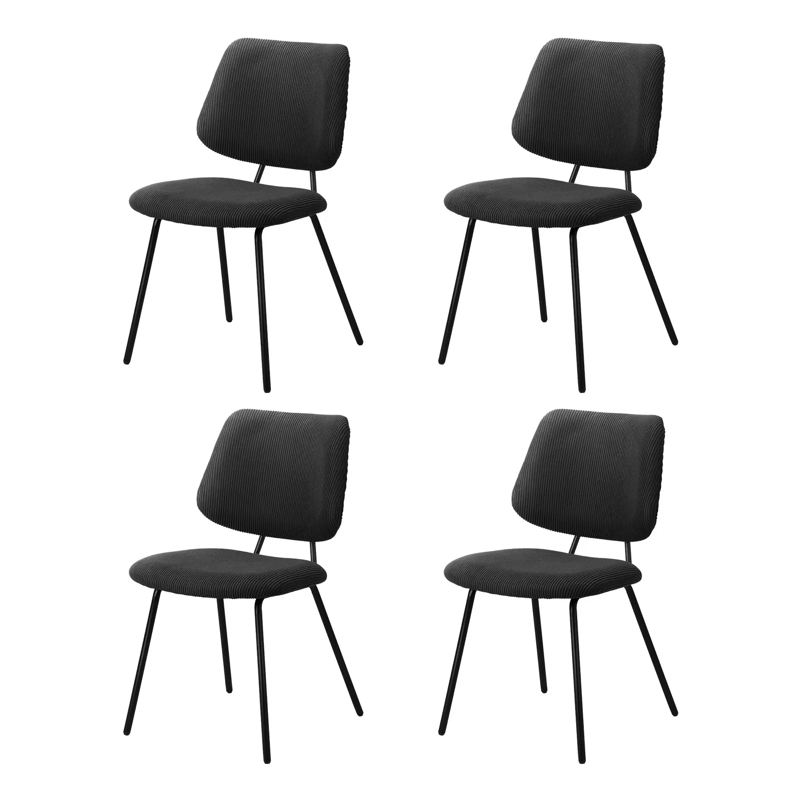 Oikiture 4x Dining Chair Vintage Retro Polyester Kitchen Padded Lounge Dark Grey - Furniture