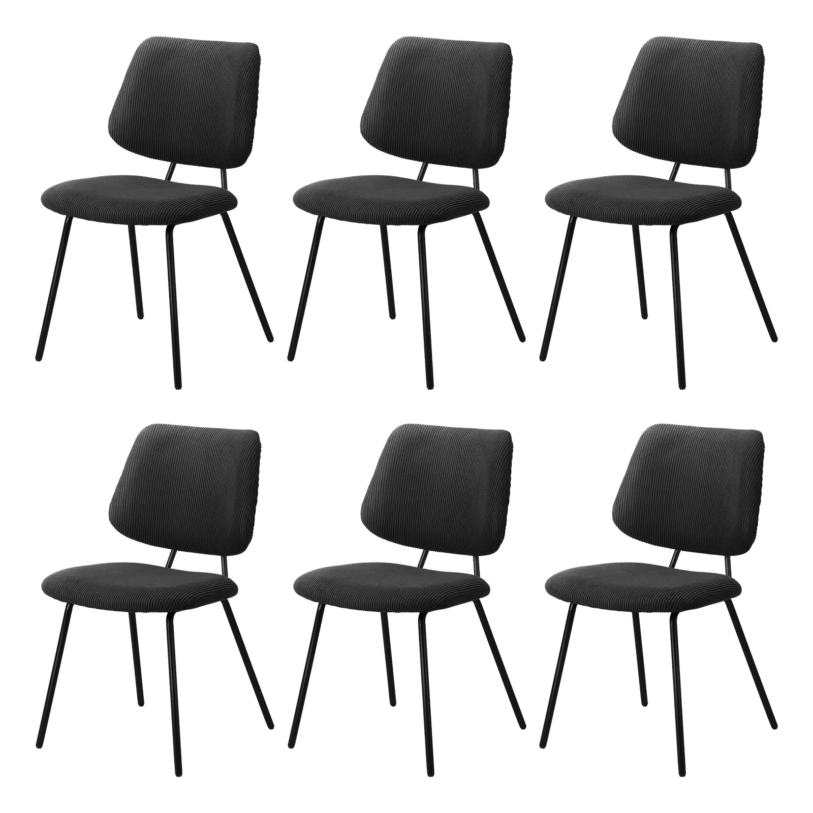 Oikiture 6x Dining Chair Vintage Retro Polyester Kitchen Padded Lounge Dark Grey - Furniture