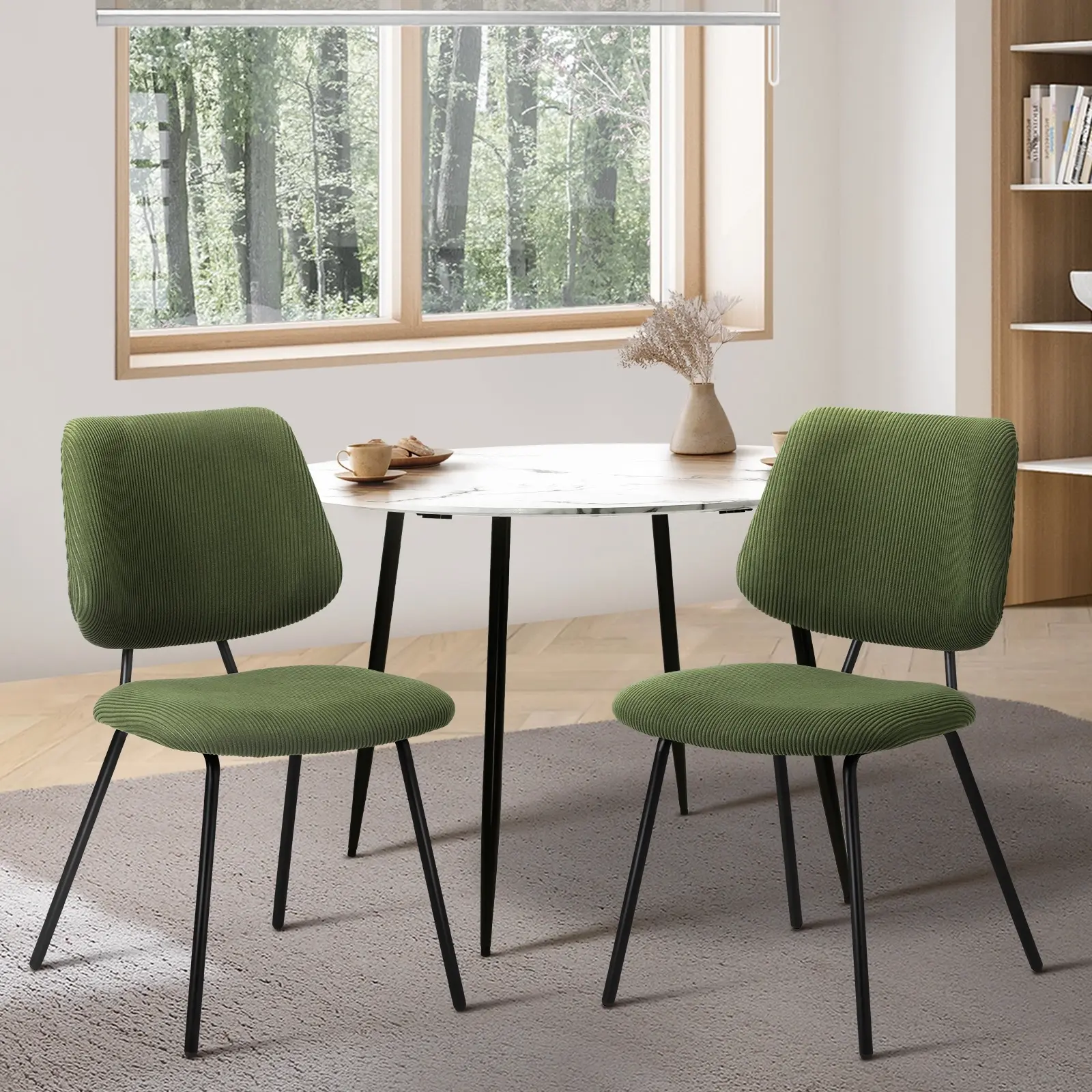 Oikiture 2x Dining Chair Vintage Retro Polyester Kitchen Padded Lounge Green - Furniture
