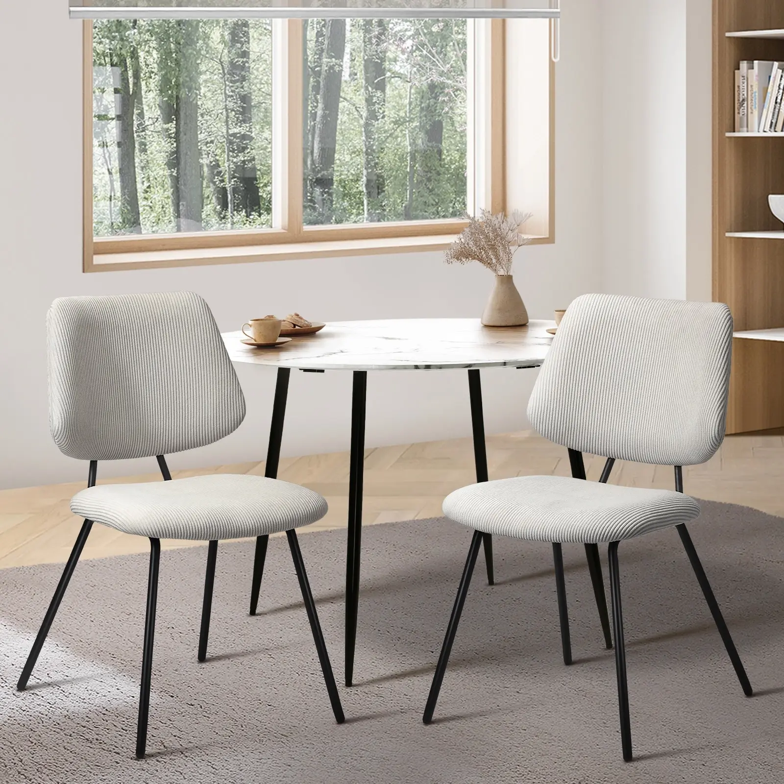 Oikiture 2x Dining Chair Vintage Retro Polyester Kitchen Padded Lounge White - Furniture