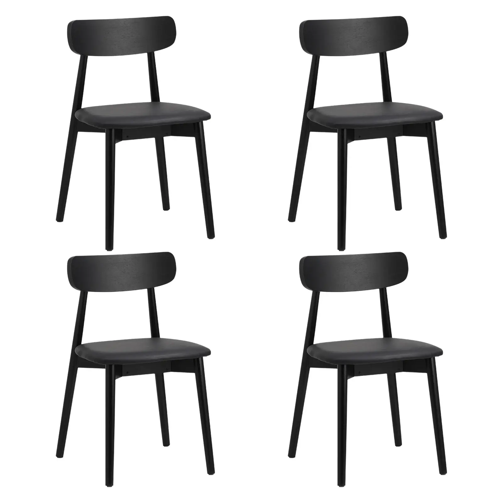 Oikiture 4x Dining Chairs Kitchen Chair PU Leather Solid Wood Cafe Lounge Black - Furniture