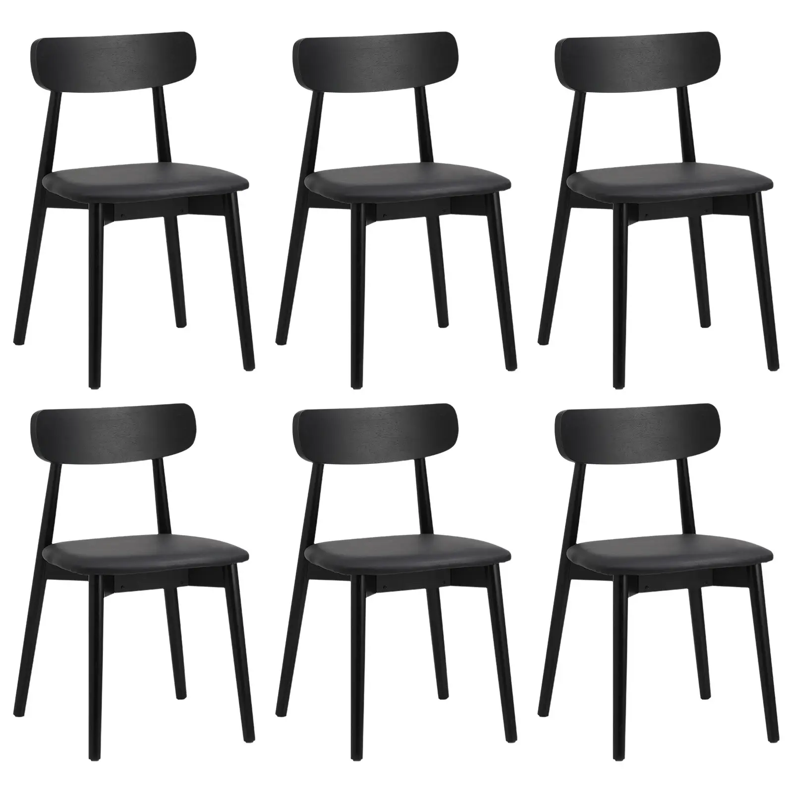 Oikiture 6x Dining Chairs Kitchen Chair PU Leather Solid Wood Cafe Lounge Black - Furniture