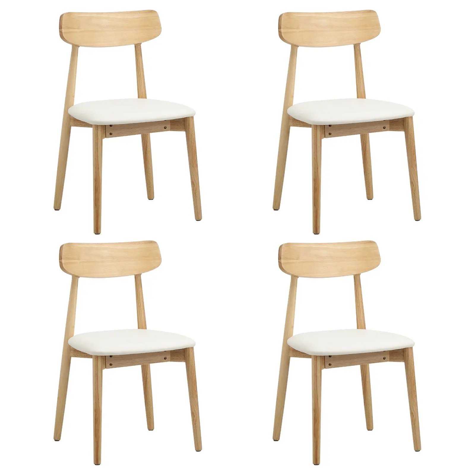 Oikiture 4x Dining Chairs Kitchen Chair PU Leather Solid Wood Cafe Lounge Beige - Furniture