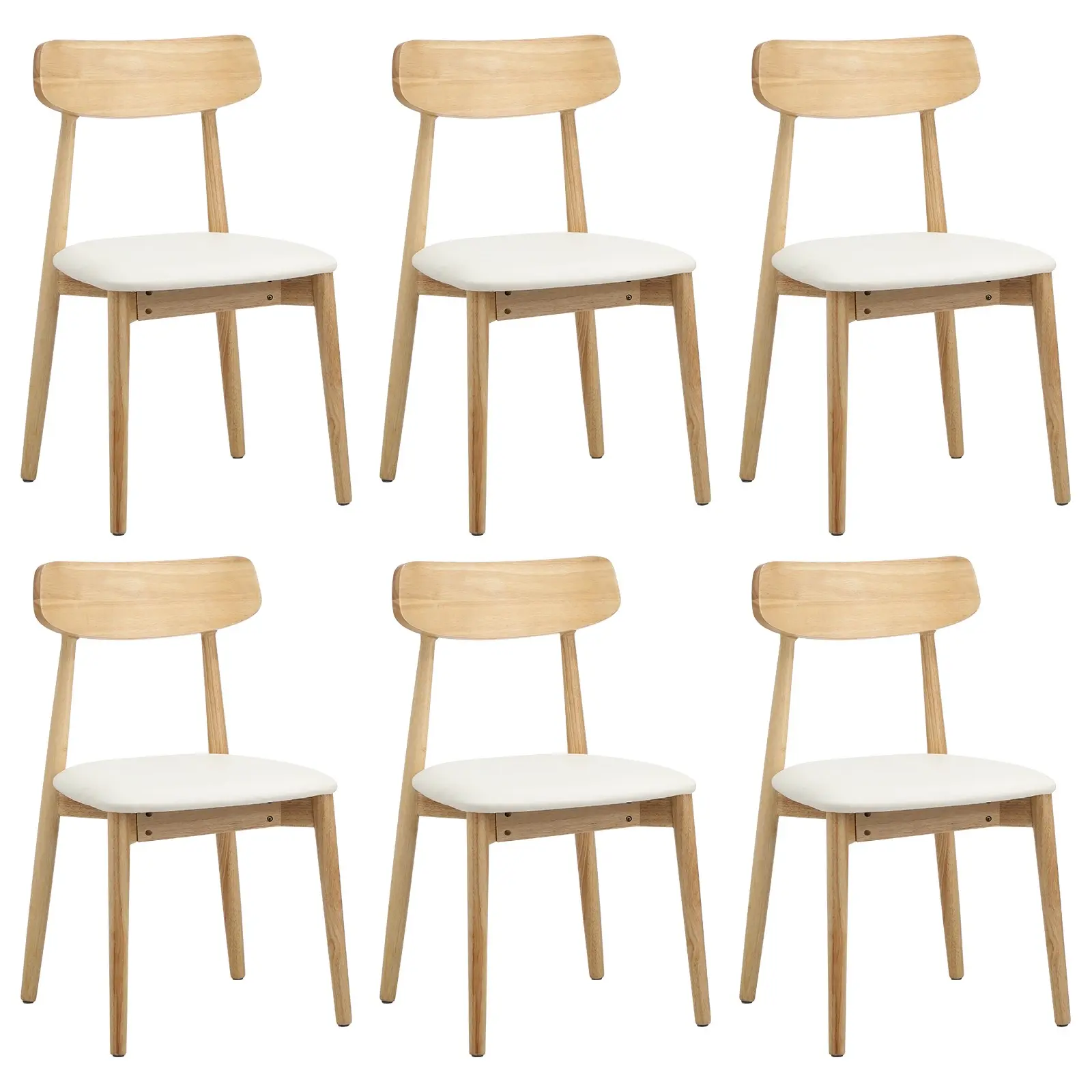 Oikiture 6x Dining Chairs Kitchen Chair PU Leather Solid Wood Cafe Lounge Beige - Furniture
