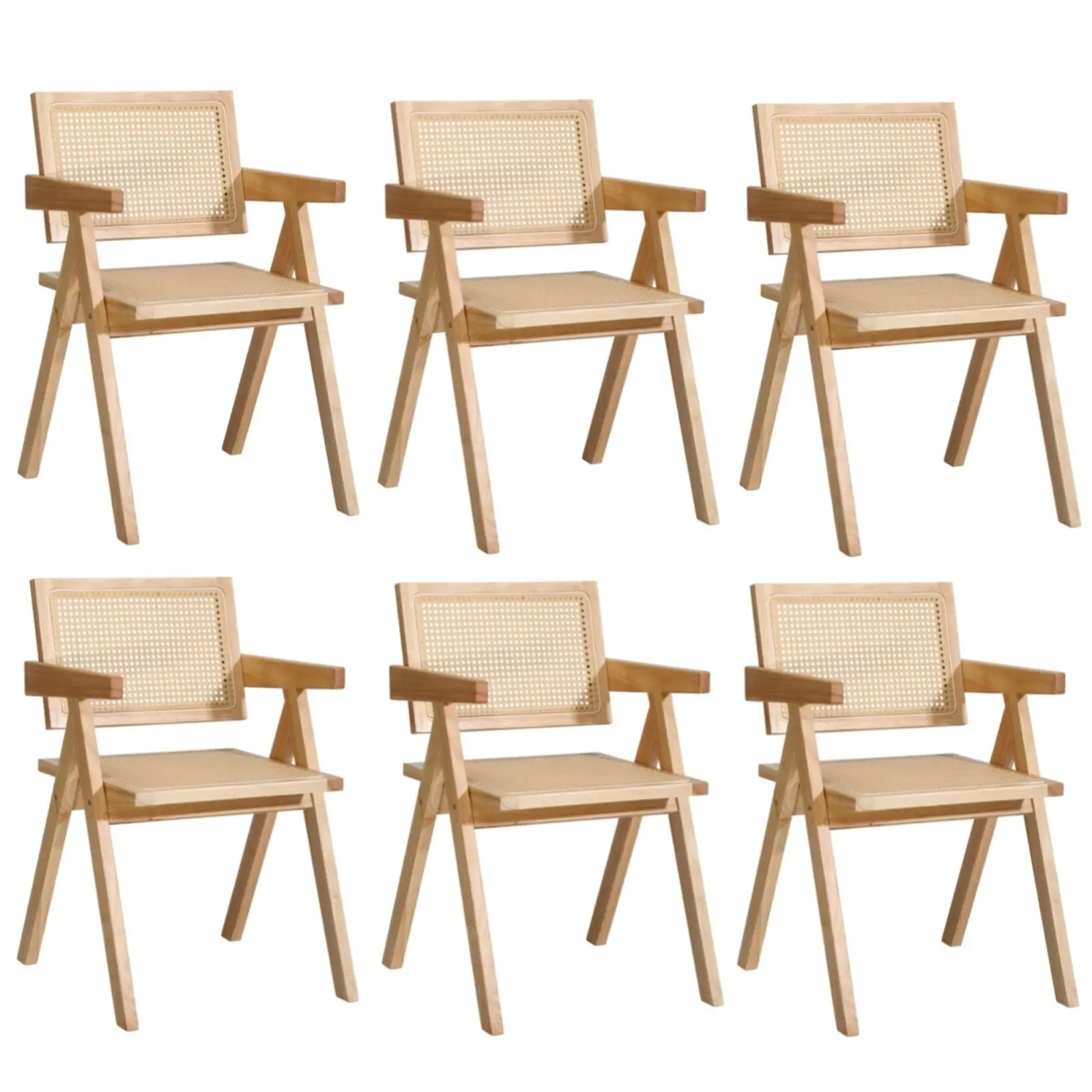 Oikiture 6x Dining Chairs Rattan Chair Wooden Accent Chair Natural - Furniture
