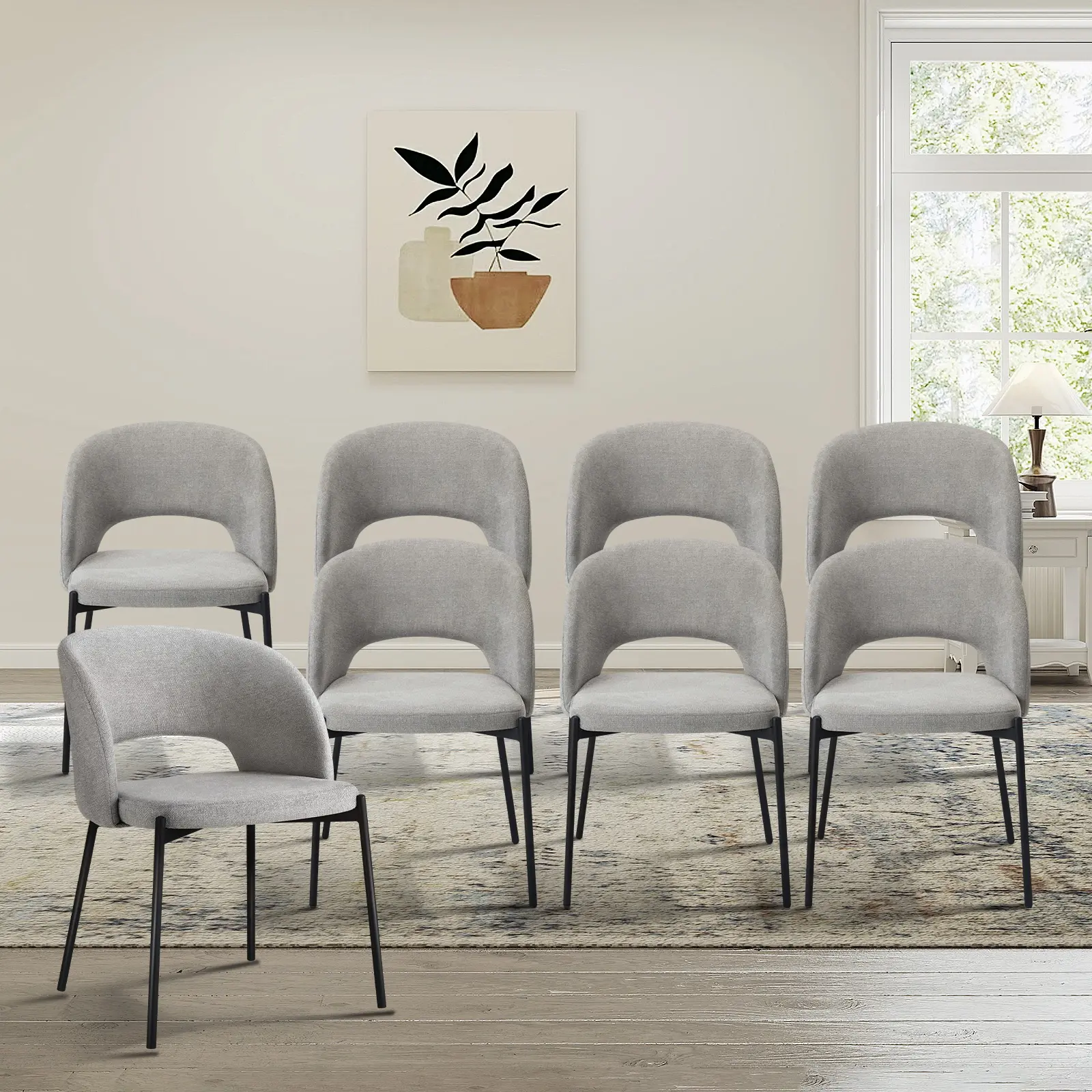 Oikiture 8x Armchair Dining Chair Accent Chairs Tub Armchairs Fabric Grey&Black - Shop Dining Chairs & Bar Stools