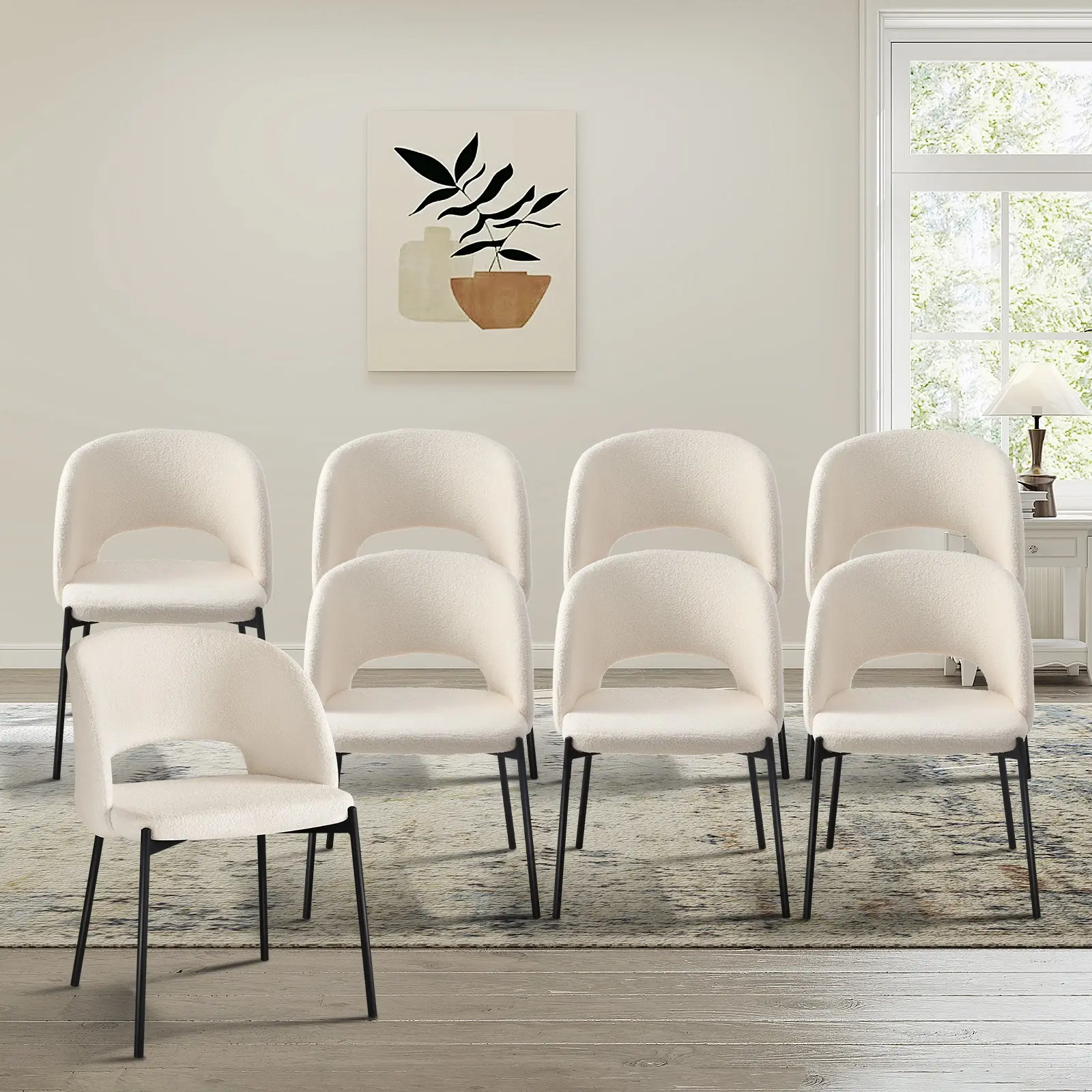 Oikiture 8x Armchair Dining Chair Accent Chairs Tub Armchairs Sherpa Black&White - Furniture