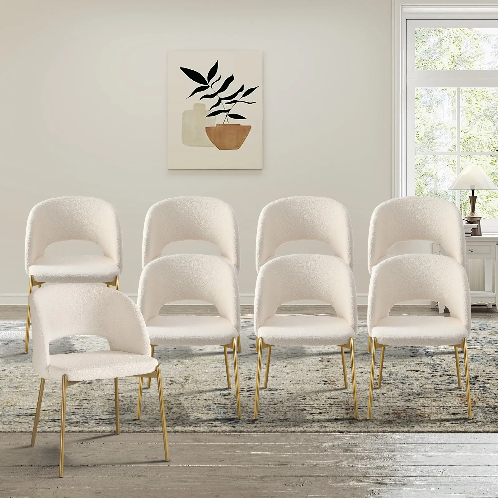 Oikiture 8x Armchair Dining Chair Accent Chairs Tub Armchairs Sherpa White&Gold - Furniture