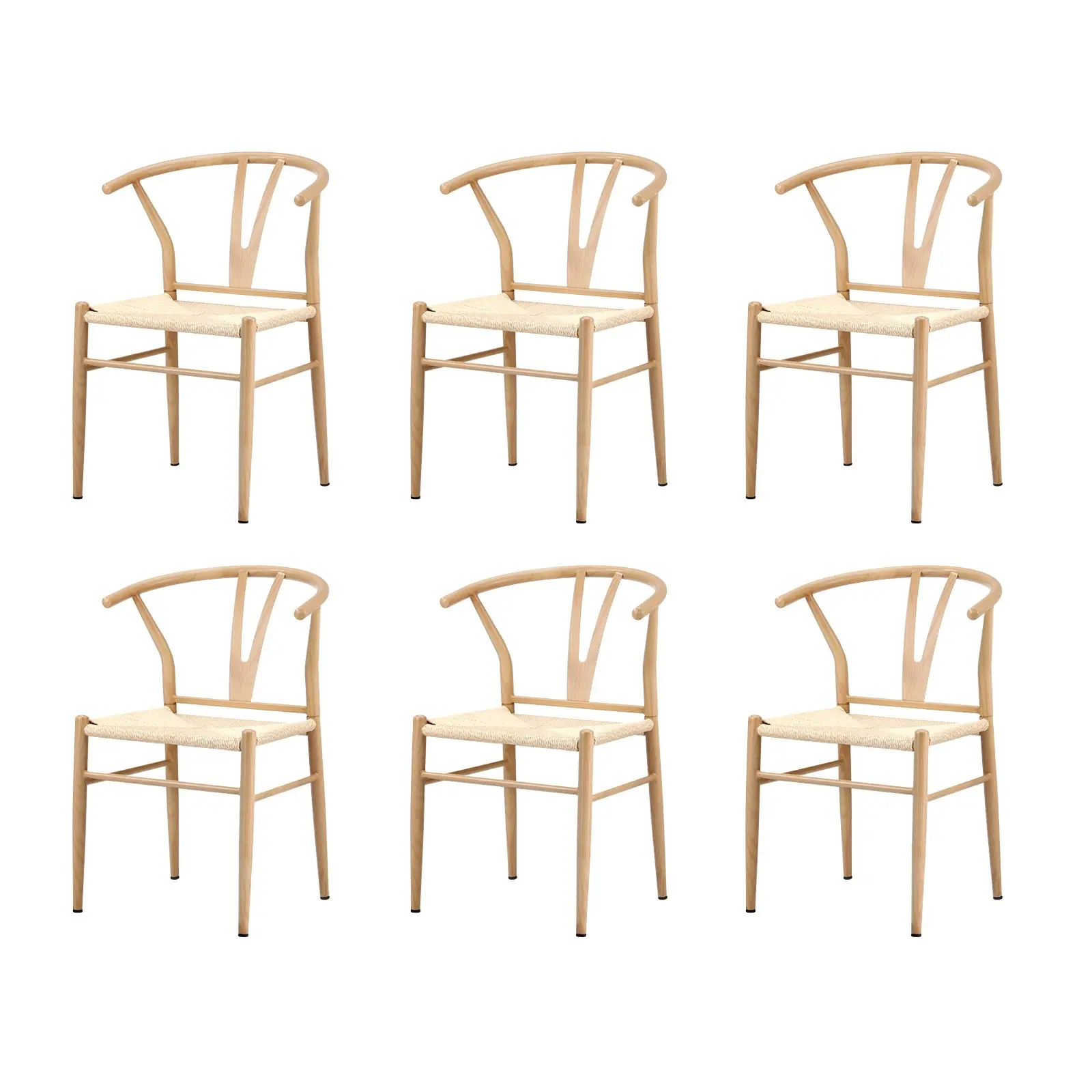 Oikiture 6x Dining Chair Metal Hans Wegner Chair Wishbone Cafe Lounge Beige - Furniture