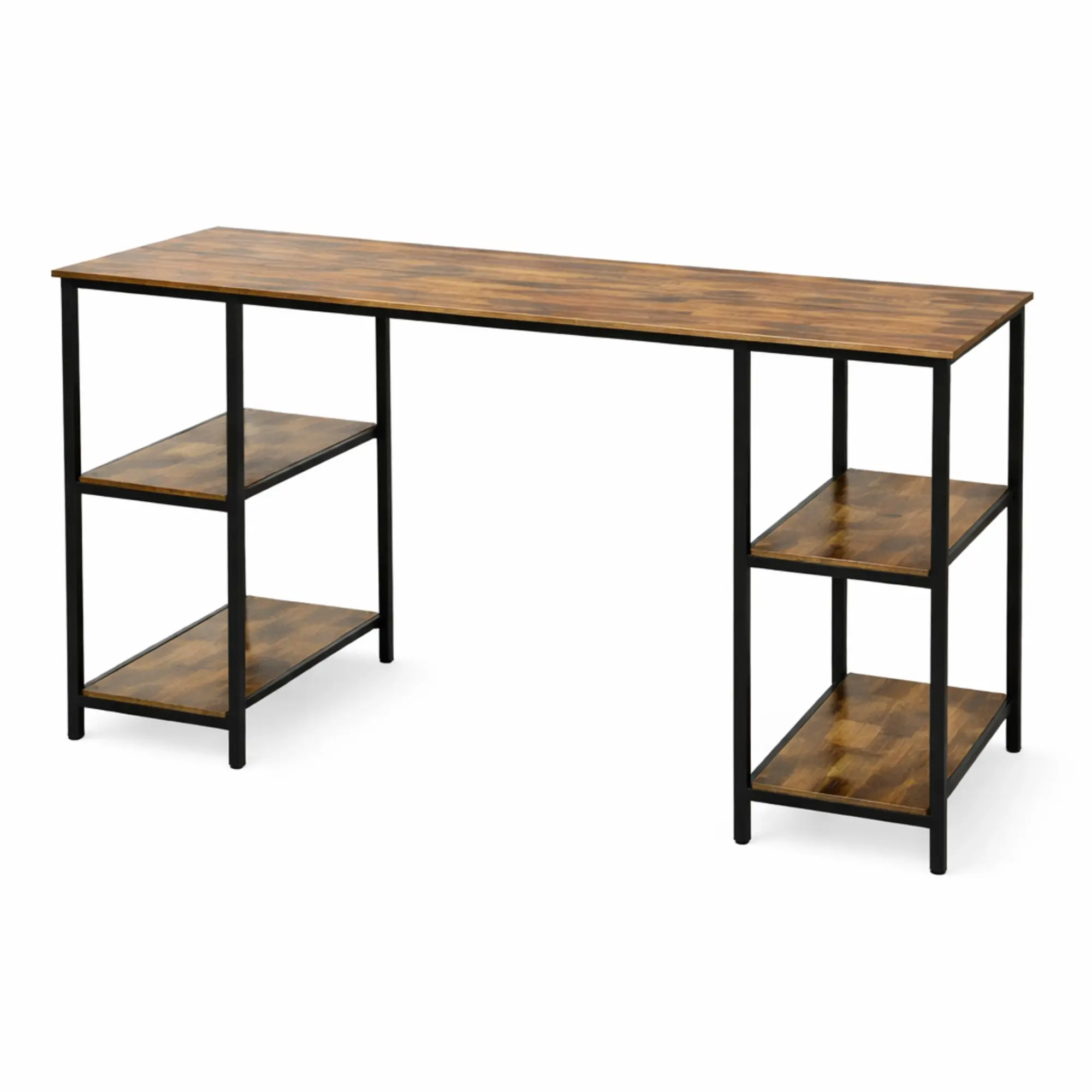 Foret Computer Desk Office Table Storage Shelf Study Work Metal Antique Brown - Furniture