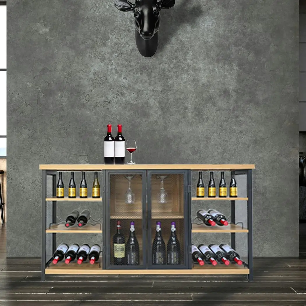 Levede Bar Cabinet Buffet Sideboard Industrial Wine Steamrack Glasses 140cm - Furniture