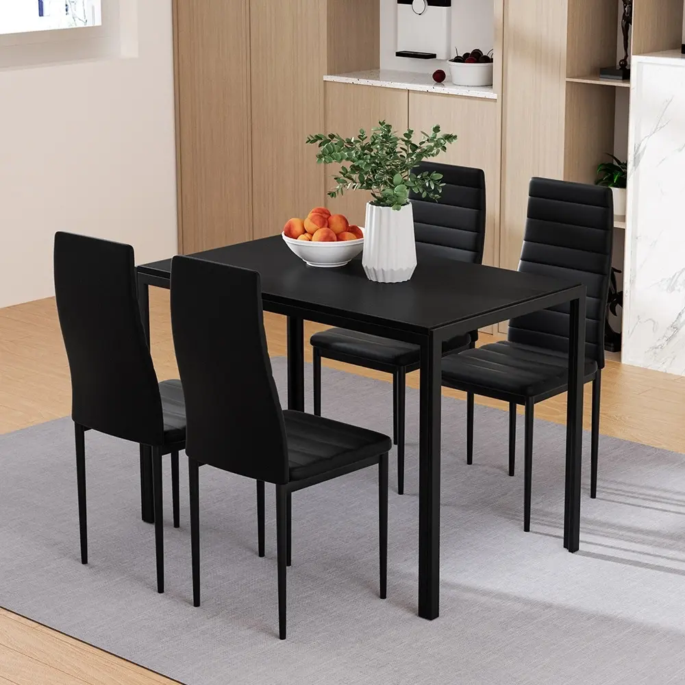 Artiss Dining Chairs and Table Dining Set 4 Chair Set Of 5 Black - Furniture