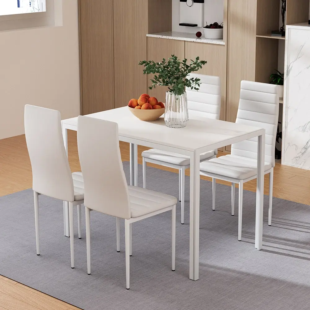 Artiss Dining Chairs and Table Dining Set 4 Chair Set Of 5 White - Furniture