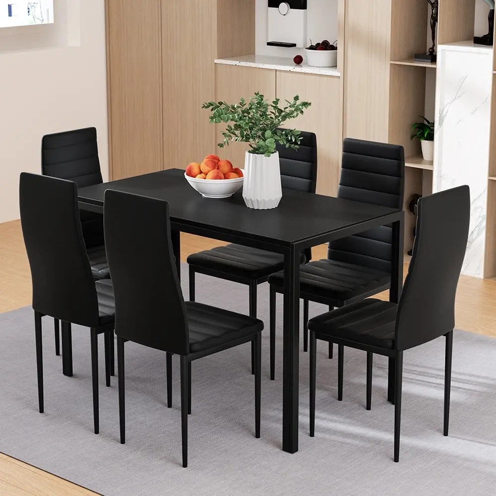 Artiss Dining Chairs and Table Dining Set 6 Chair Set Of 7 Black - Furniture