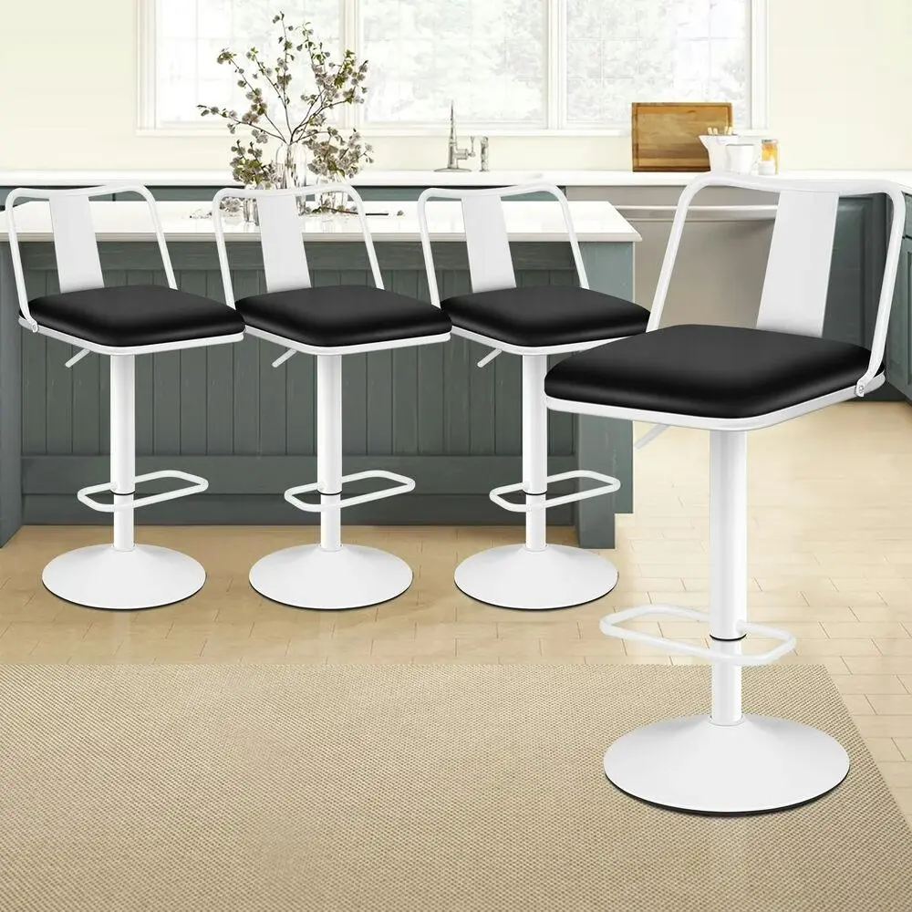 Alfordson 4x Bar Stools Gas Lift Leather Bar Chairs Kitchen Swivel Black White - Furniture