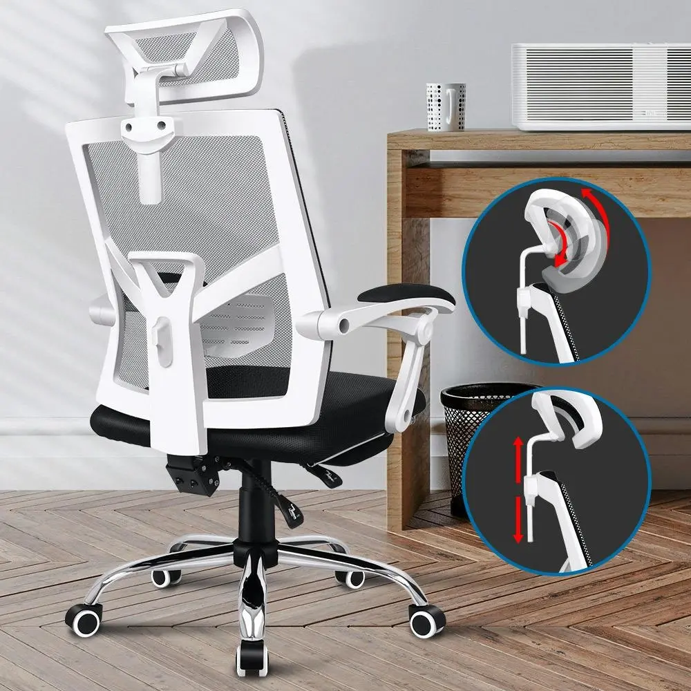 Alfordson Lumbar Adjustable Recline Mesh Office Chair with Footrest Black White - Save up to 70% Off Office Furniture Specials