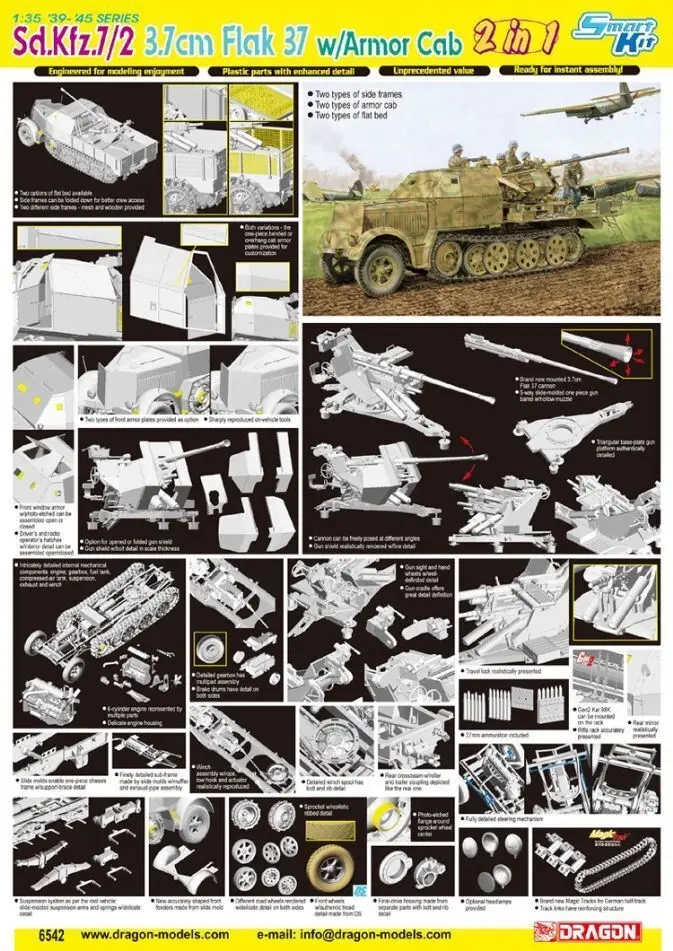 1/35 Sd.Kfz.7/2 3.7cm Flak 37 with Armor Cab Plastic Model Kit - Hobbies