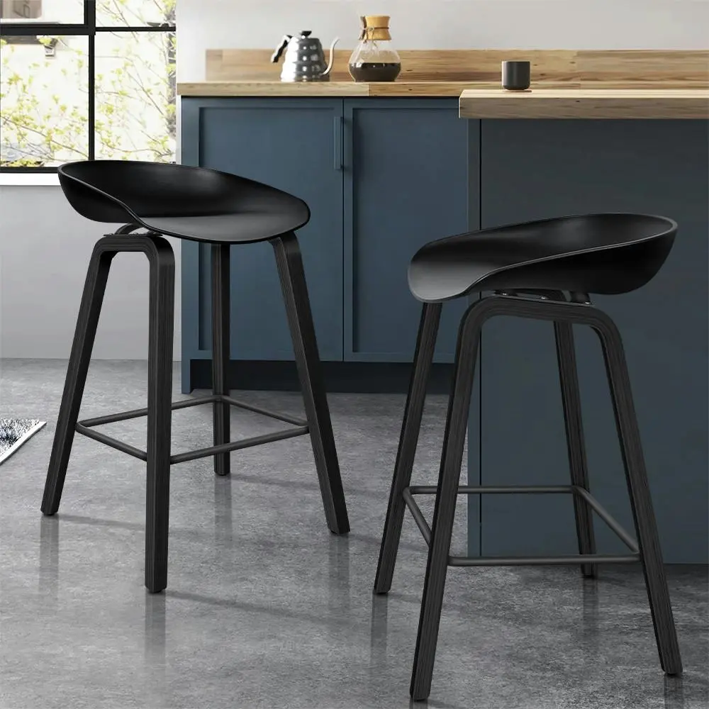Alfordson Bar Stools Wooden Chairs All Black X2 - Shop Dining Chairs & Bar Stools