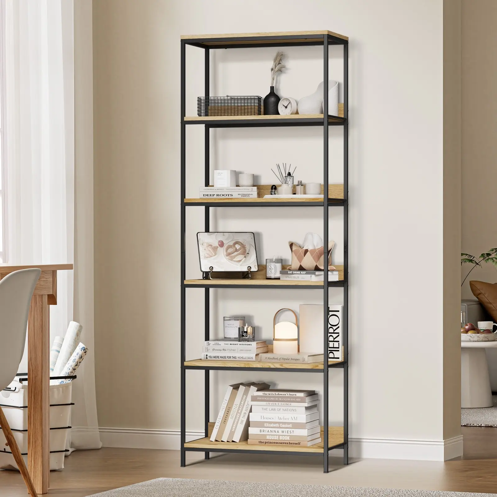 Oikiture Display Shelf 5 Tier Bookshelf Storage Shelves Stand Rack Bookcase - Furniture
