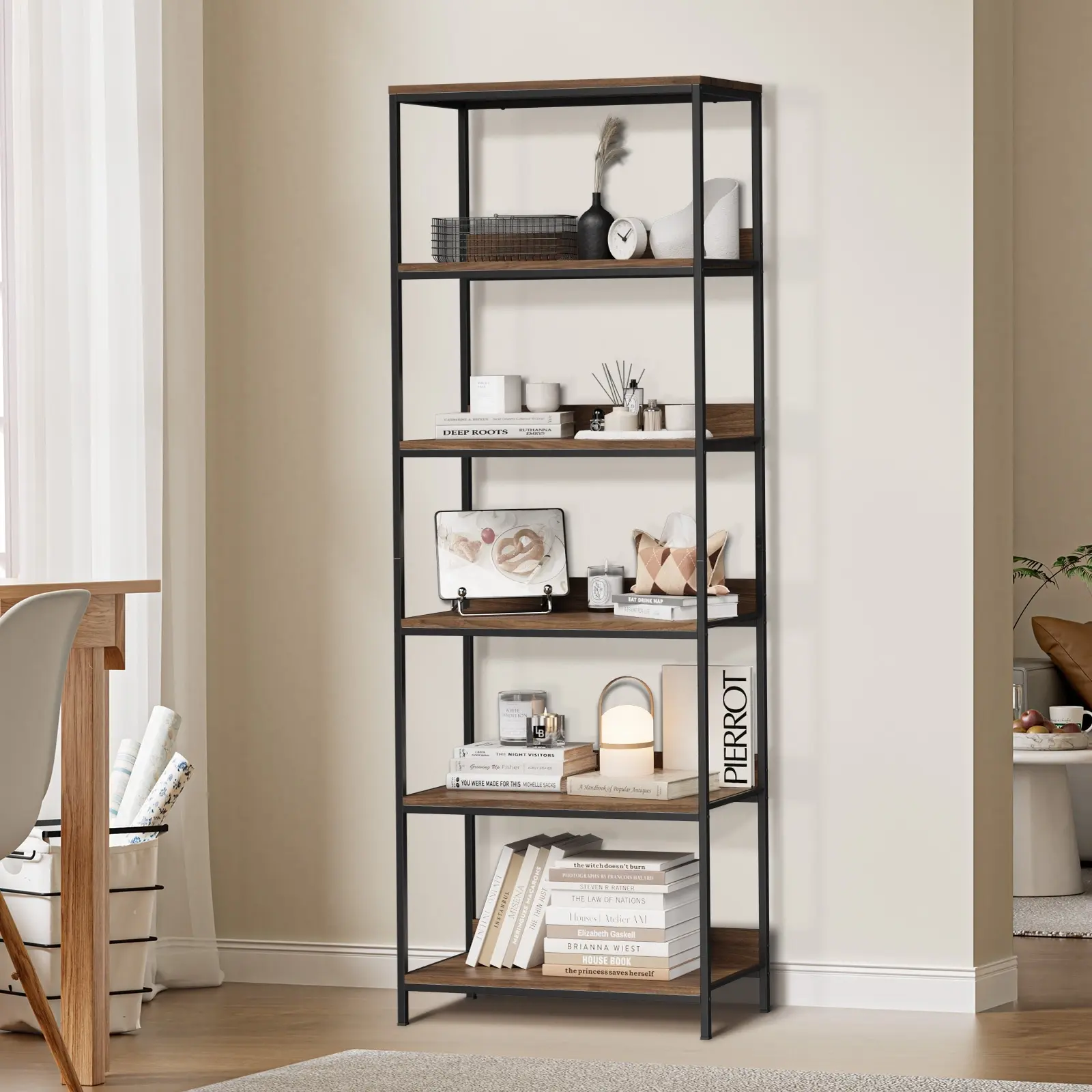 Oikiture Display Shelf 5 Tier Bookshelf Storage Shelves Bookcase Stand Rack - Furniture