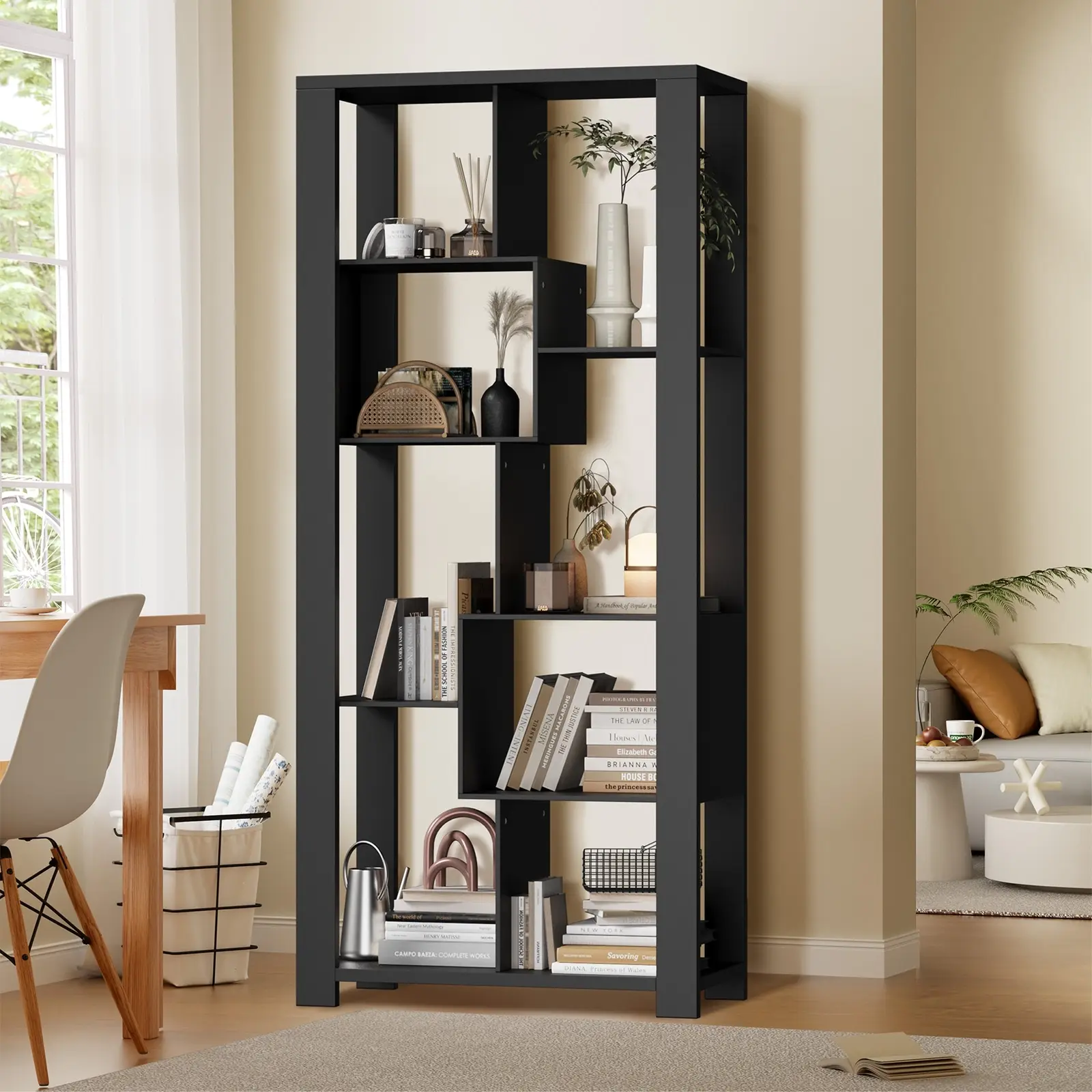 Oikiture Bookshelf Display Shelf Storage Cabinet Stand Organiser Bookcase Black - Furniture