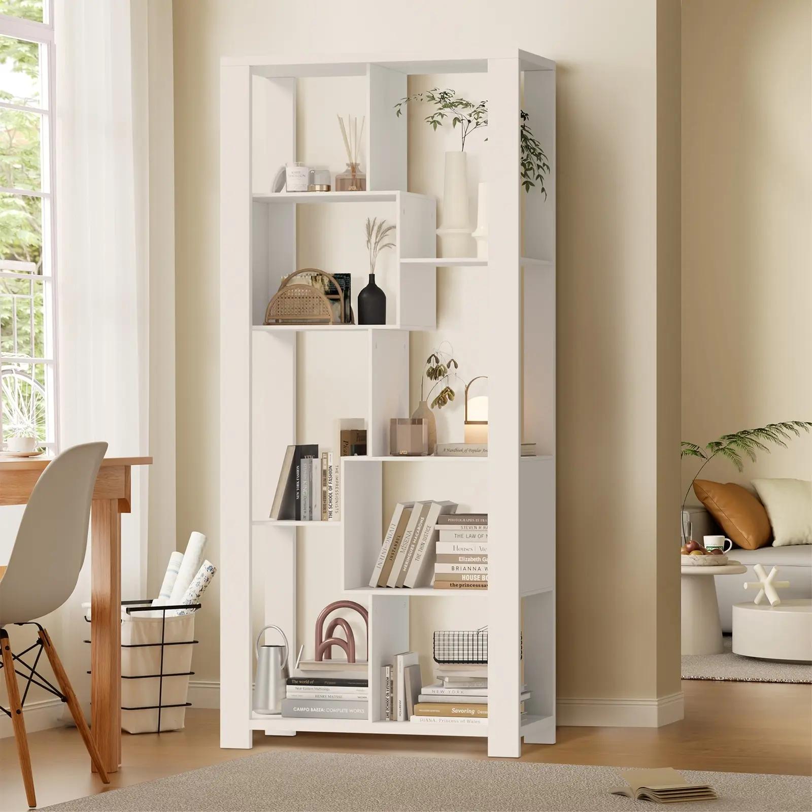 Oikiture Bookshelf Display Shelf Storage Cabinet Stand Organiser Bookcase White - Furniture