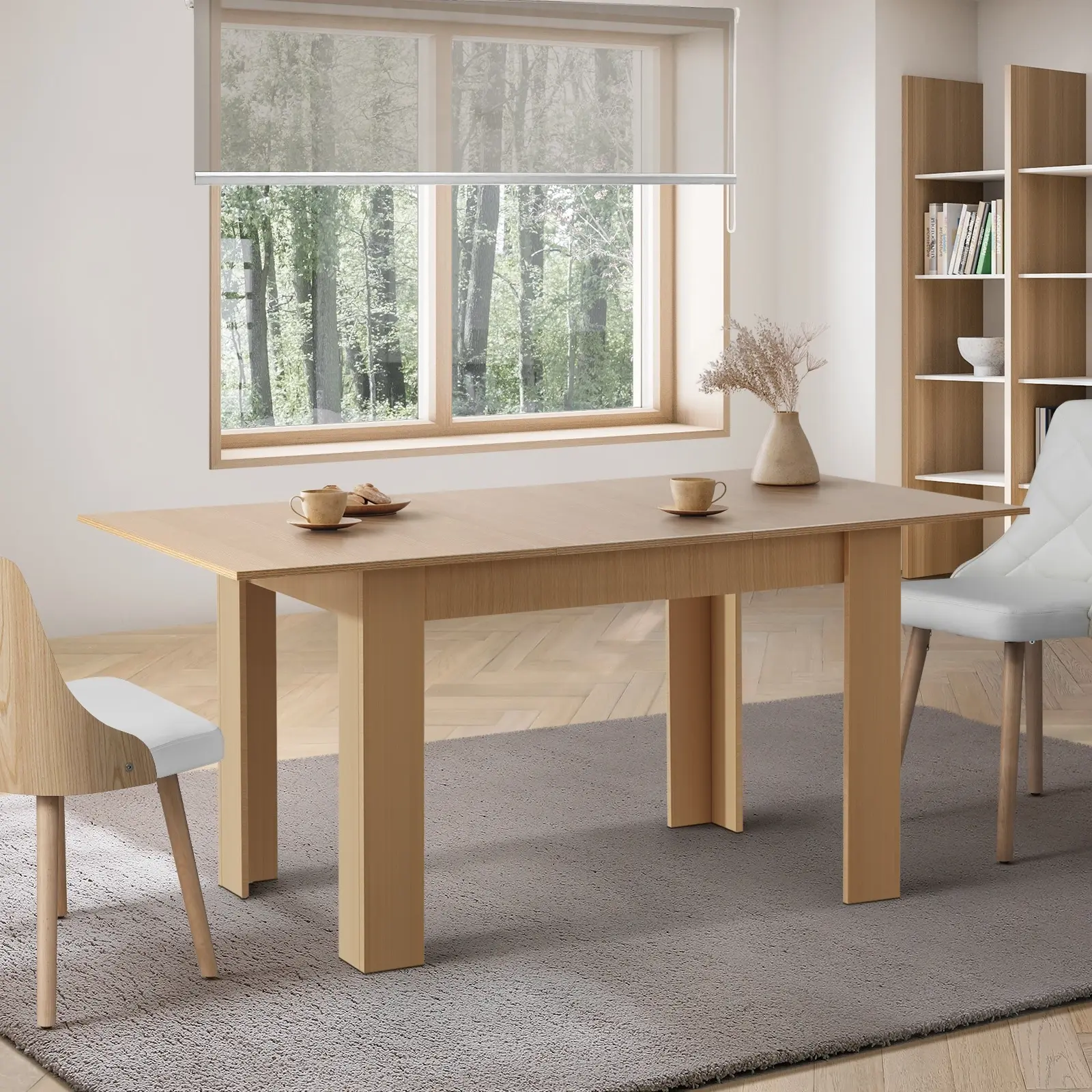 Oikiture 160cm Extendable Dining Table Kitchen Restaurant Cafe Table Wooden - Furniture