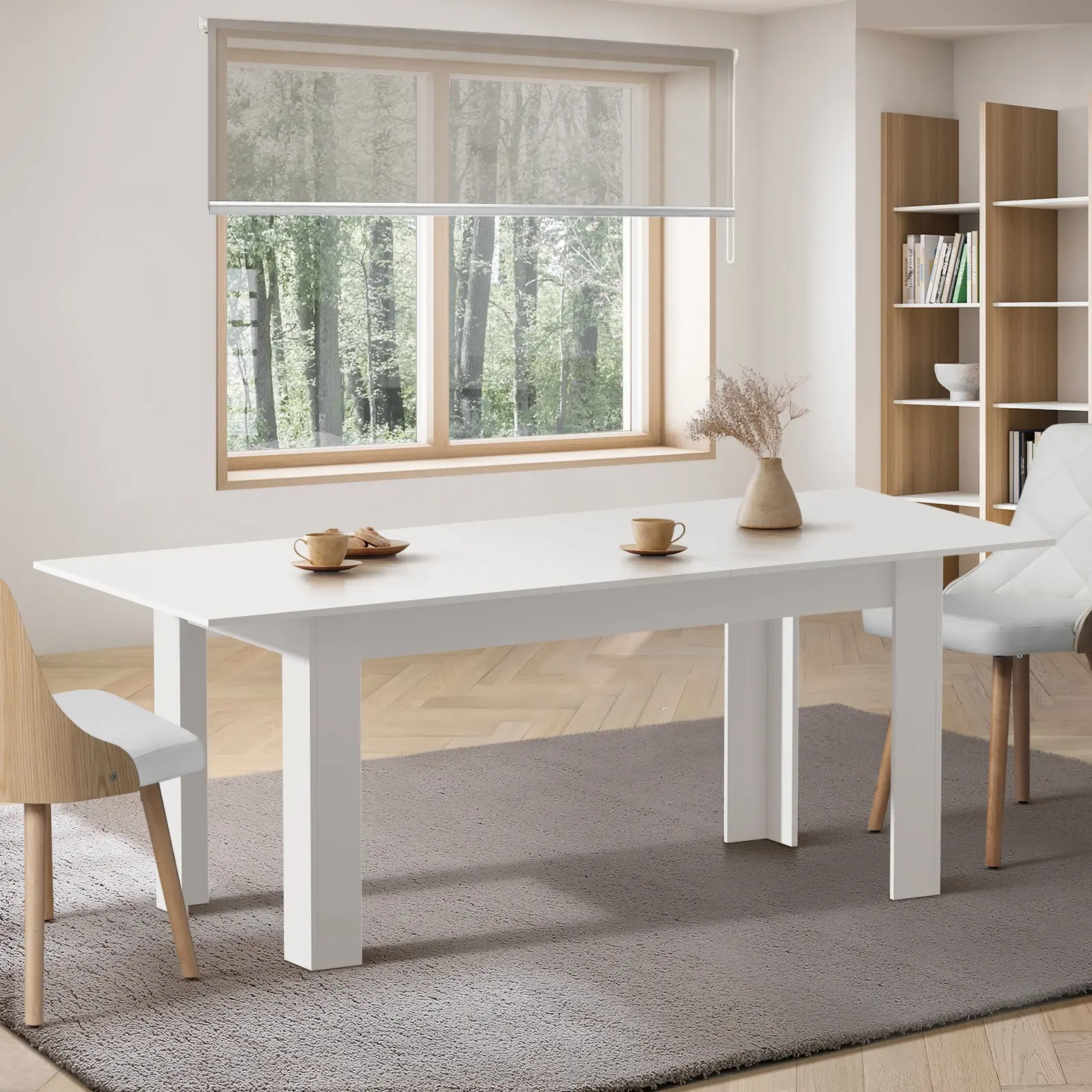 Oikiture 200cm Extendable Dining Table Kitchen Restaurant Cafe Table White - Furniture