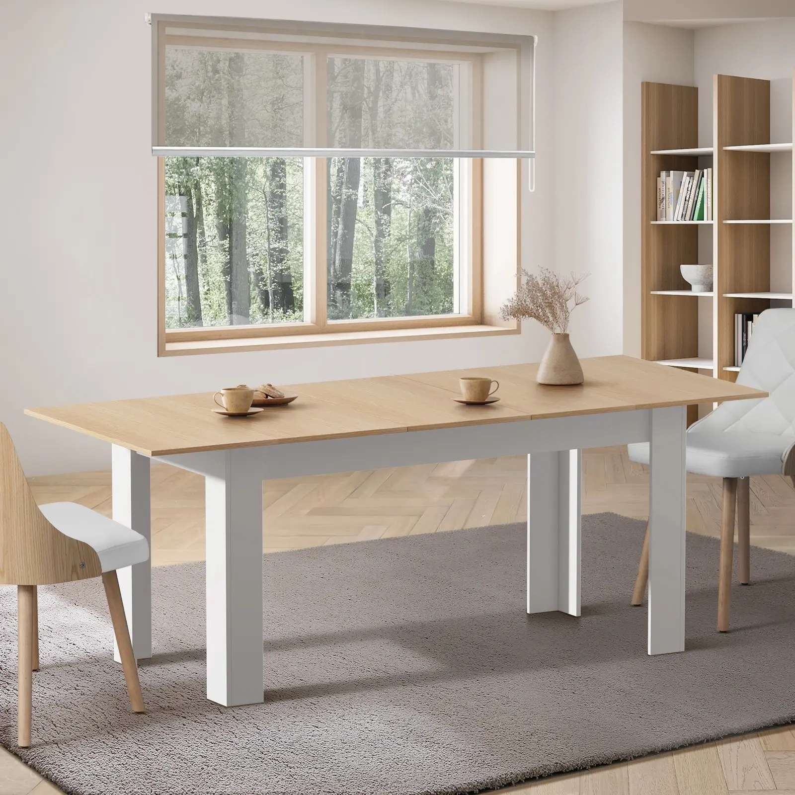Oikiture 200cm Extendable Dining Table Kitchen Cafe Table Natural White - Furniture
