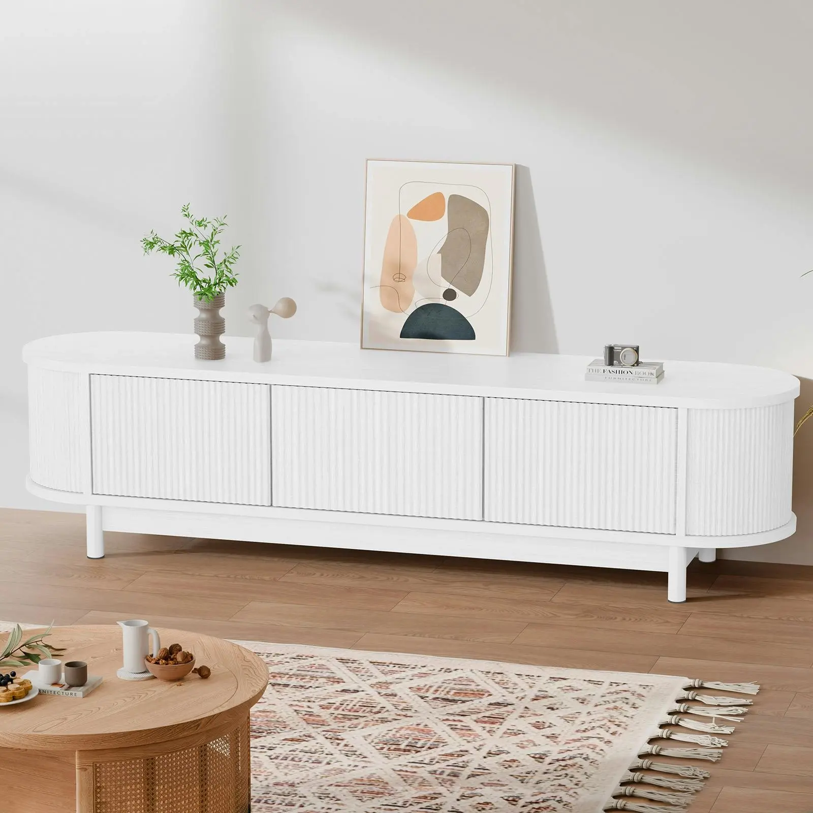 Alfordson TV Cabinet Entertainment Unit Stand 160cm Storage Shelf White - Furniture