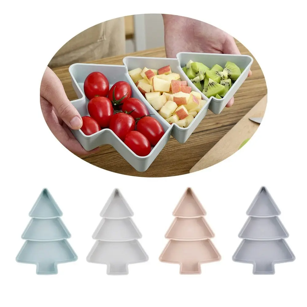 4Pcs Christmas Tree Shape Plastic 3 Gird Snack Plate Tray Dried Fruit Candy Dish - Home & Garden