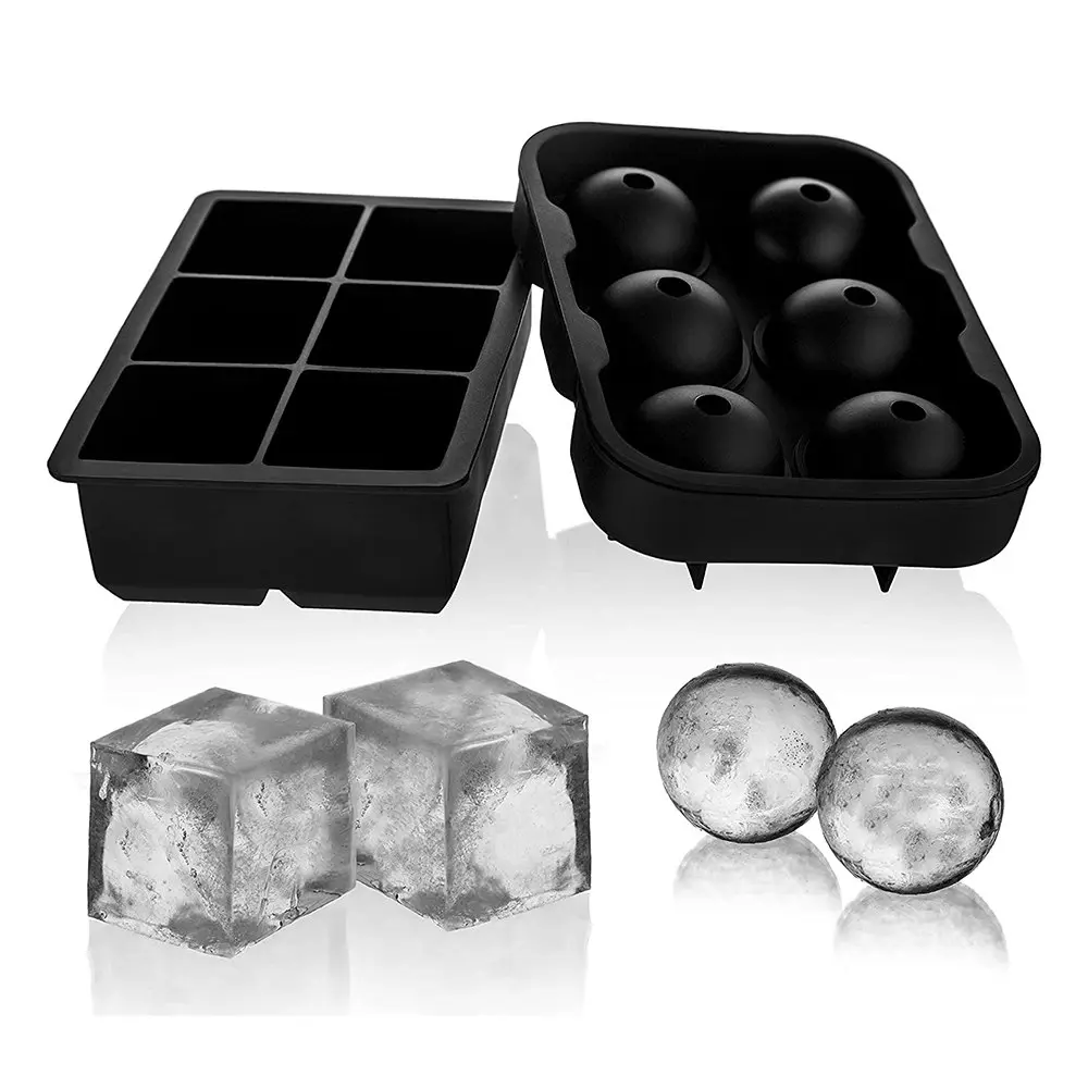 2 Pack Ice Cube Molds Silicone Combo Trays Sphere Ice Mold Square Tray - Home & Garden