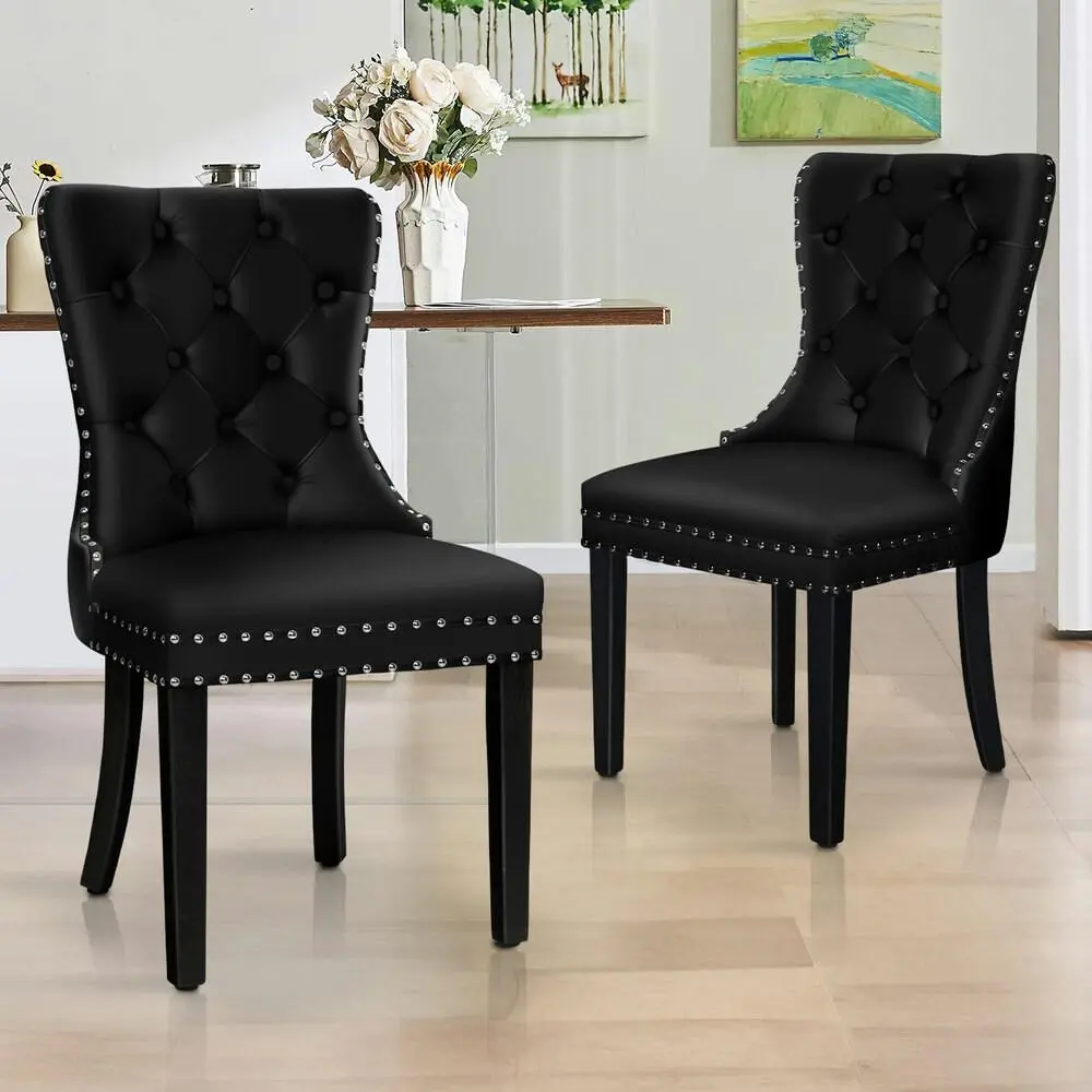 Alfordson 2x Dining Chairs Kitchen Lounge Black - Furniture