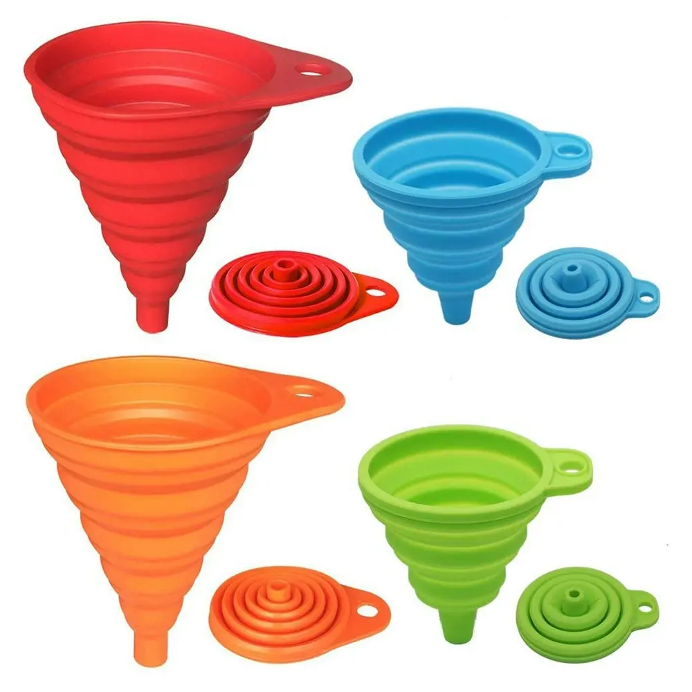 4 Pack Silicone Collapsible Funnel With 2 Large and 2 Small - Home & Garden