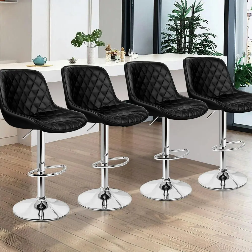 Alfordson 4x Bar Stools Gas Lift Leather Bar Chairs Kitchen Swivel Xena BLACK - Shop Dining Chairs & Bar Stools