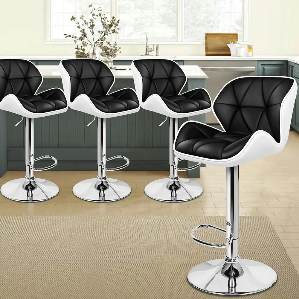 Alfordson Bar Stools Kitchen Swivel Gas Lift Leather Black & White x4 - Shop Dining Chairs & Bar Stools