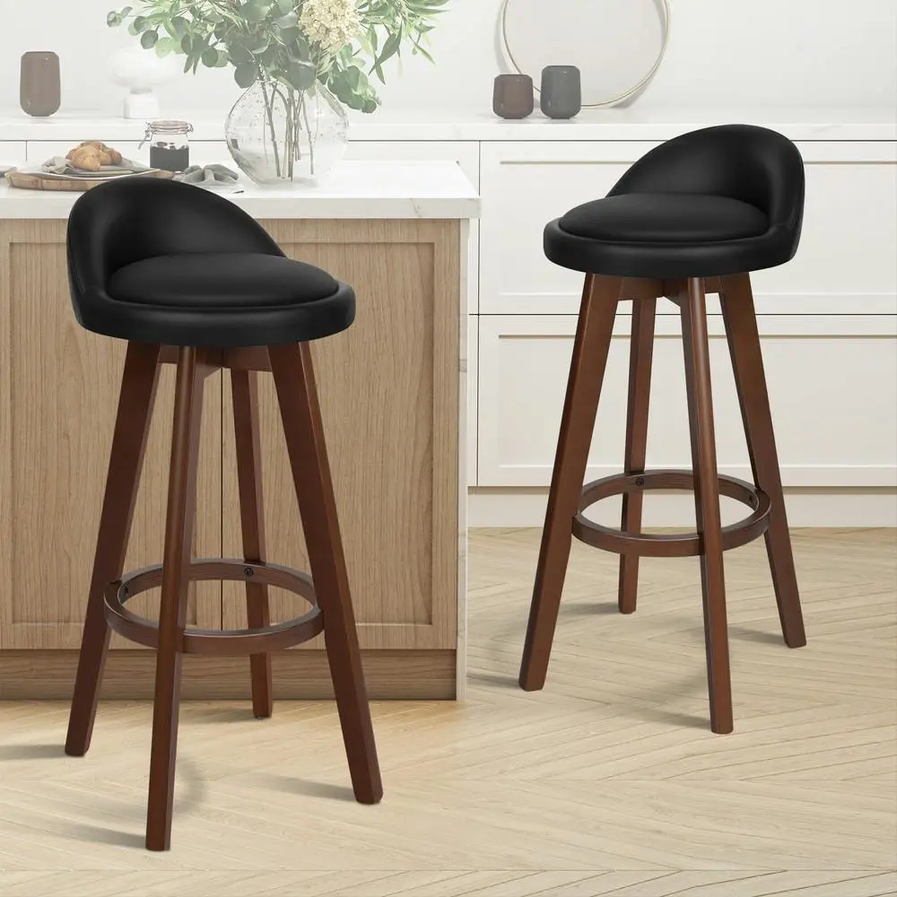 Alfordson Bar Stools Wooden Black Brown X2 - Furniture