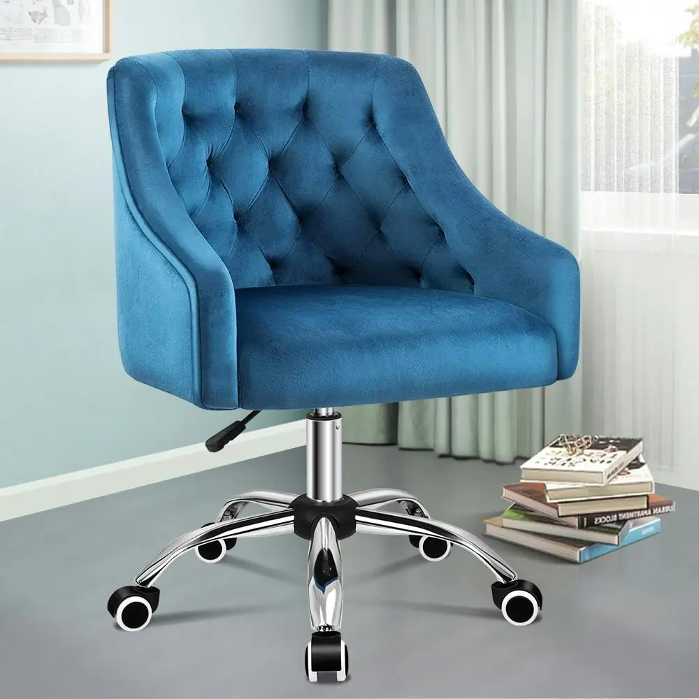 Alfordson Velvet Office Chair for Work Mid Back Navy - Save up to 70% Off Office Furniture Specials