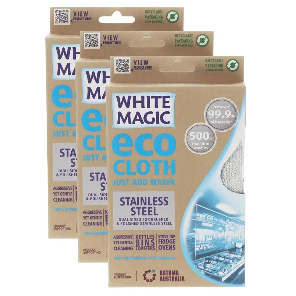 3x Eco Cloth 32cm Stainless Steel Dual-Sided Stovetop Cleaner/Polisher Washable