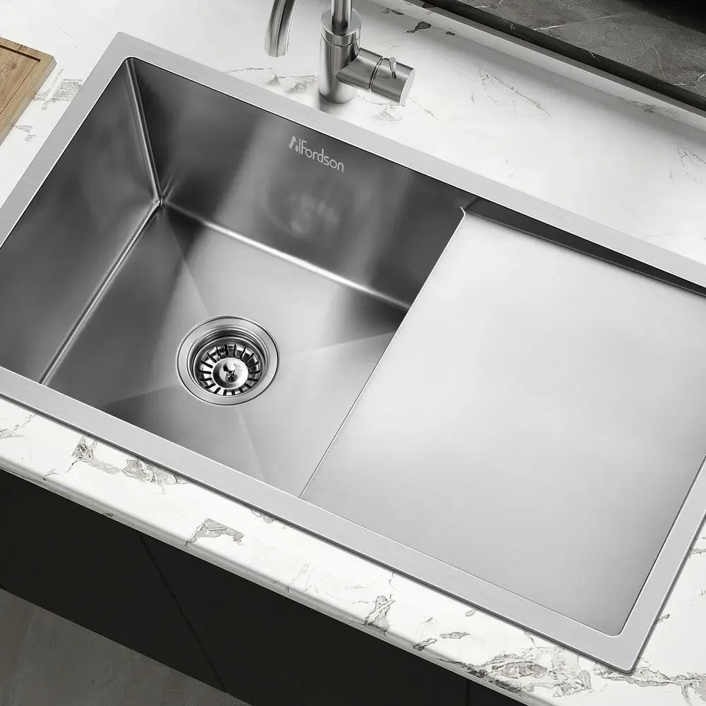 Alfordson Kitchen Sink Stainless Steel Drop in Flush Under Mount Basin 870X450MM - Hardware