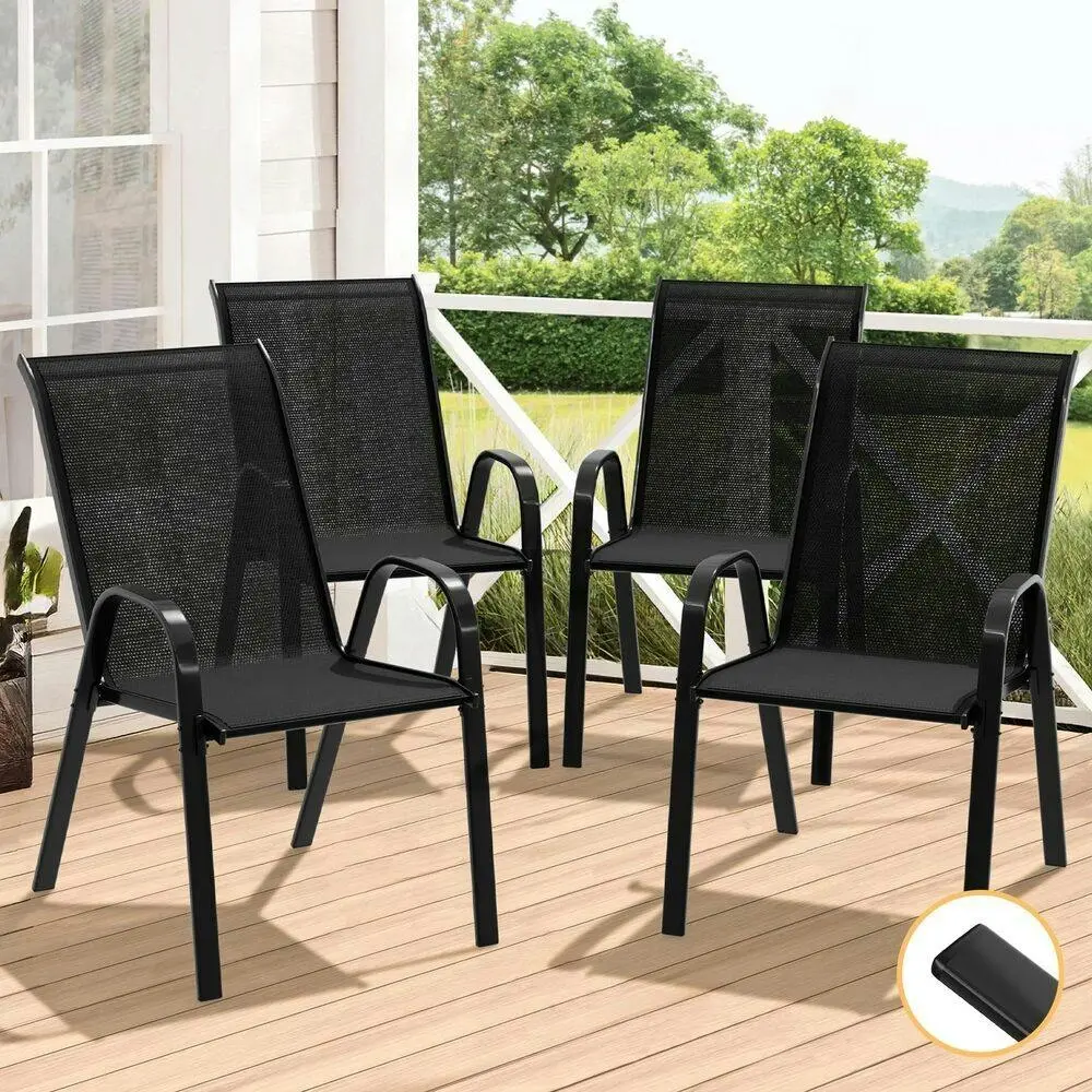 Alfordson 4x Outdoor Lounge Chairs Patio Dining Furniture Garden Stackable Black - Up to 65% off Outdoor Furniture