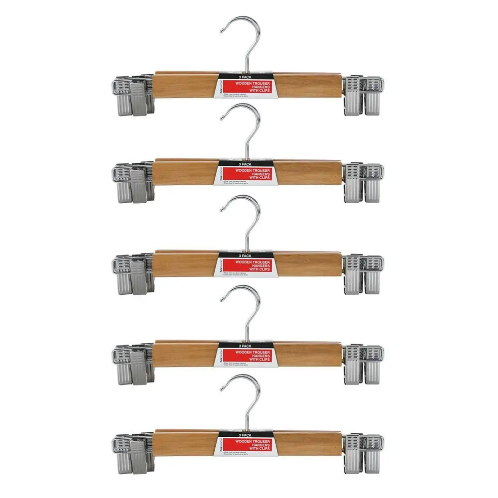 15pc Boxsweden 33cm Clothes Wooden Trousers/Pants/Jeans Clips Hangers Organiser - Home & Garden