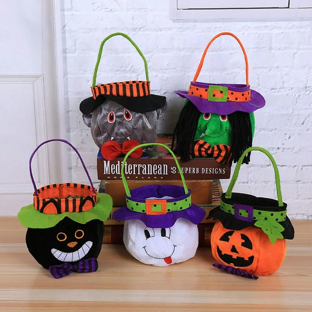 5Pcs Halloween Decor Witch Pumpkin Vampire Ghost Black Cat Cartoon Tote Bag - Home & Garden