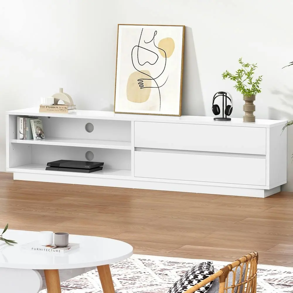 Alfordson Entertainment Unit TV Cabinet Stand Storage Drawer 180cm White - Furniture