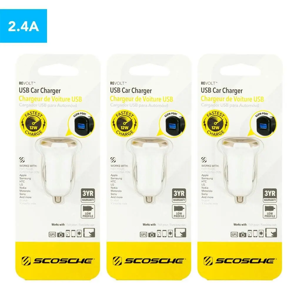 3x Scosche reVOLT 12W 2.1A USB Car Charger/Fast Charging f/ Smartphones/Tablets - Electronics