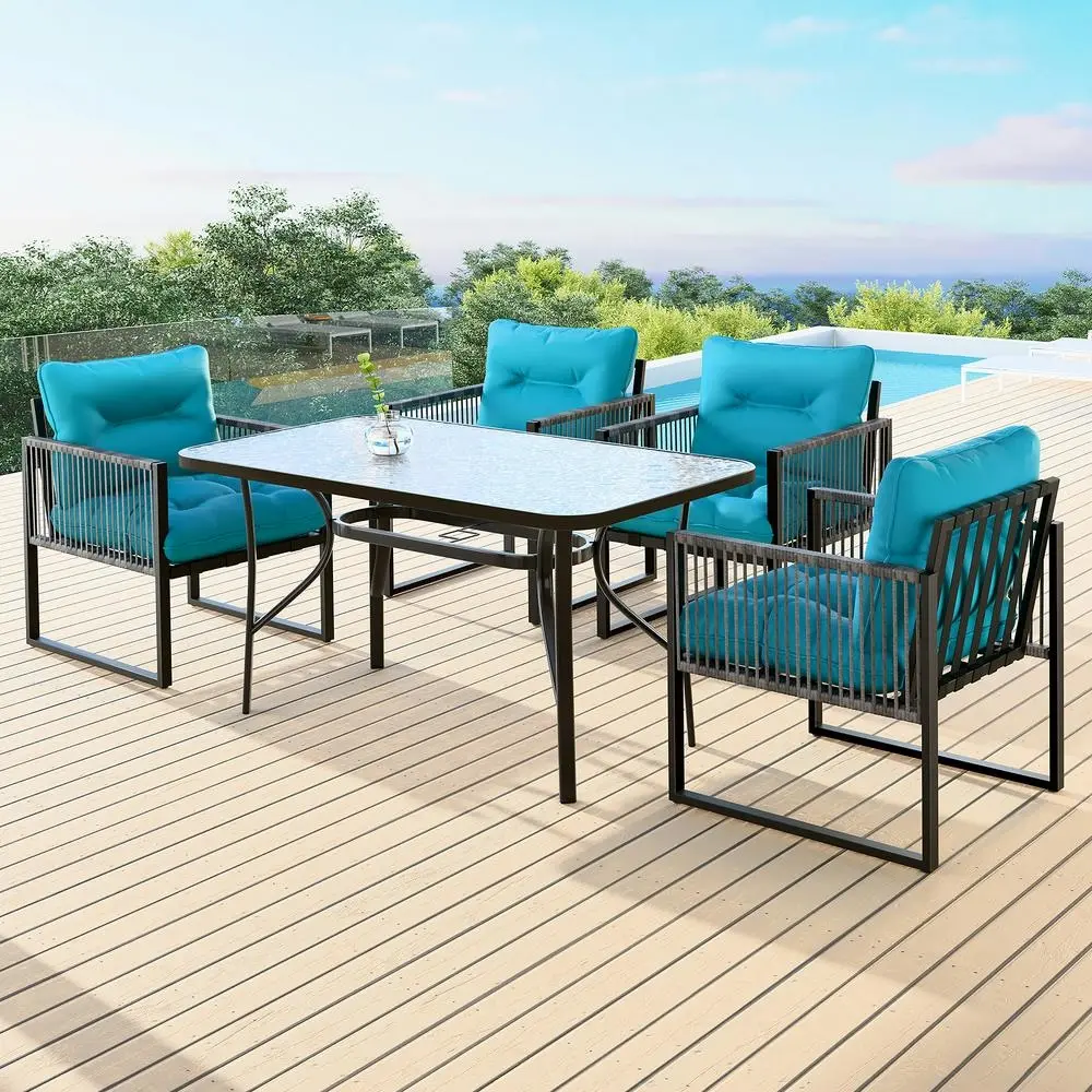 Alfordson 5PCS Outdoor Patio Furniture Dining Set Table Chairs Wicker Lounge