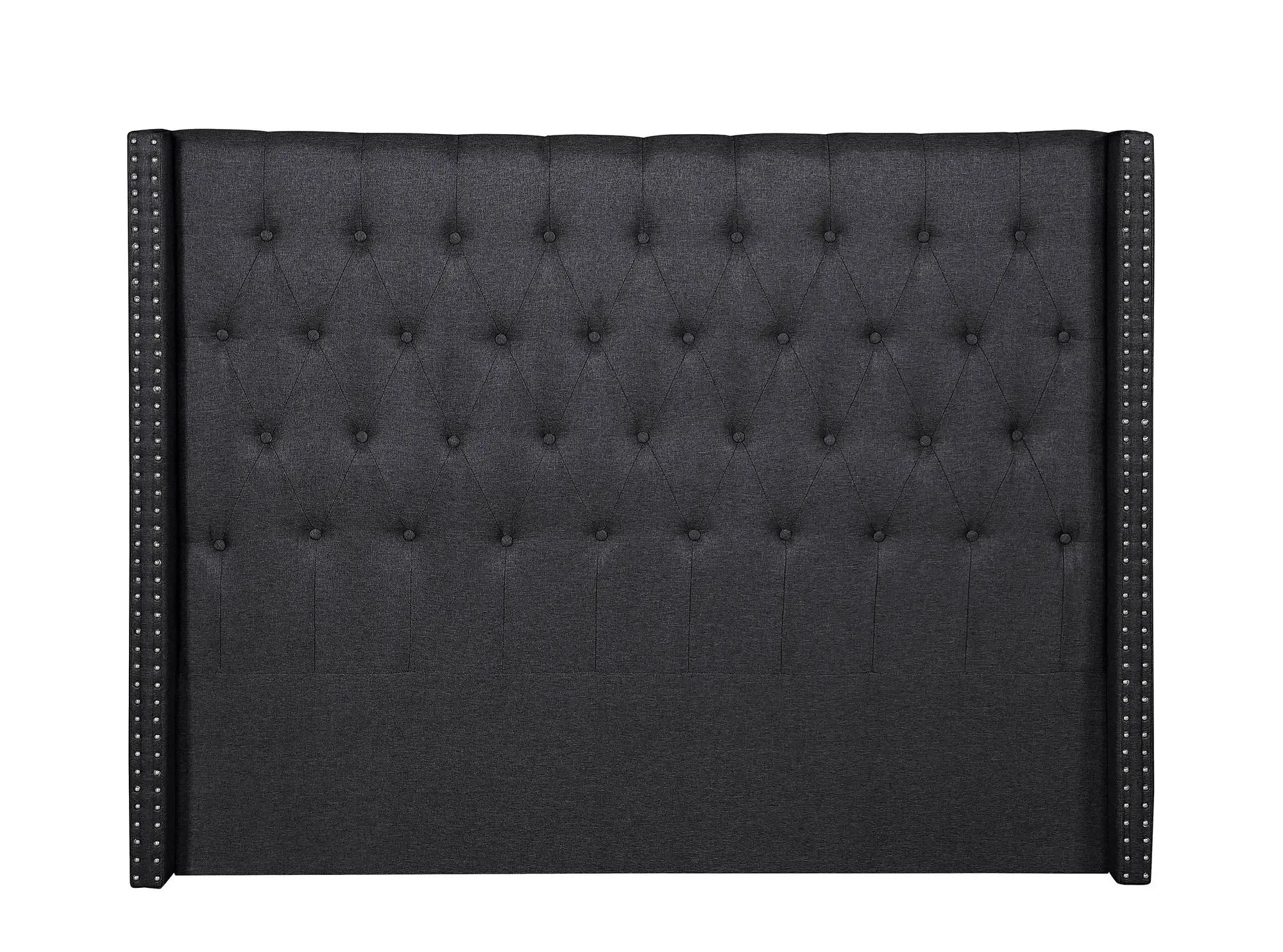 Foret Bed Head Double Size Headboard Bedhead Frame Base Stud Tufted Fabric Black - Furniture