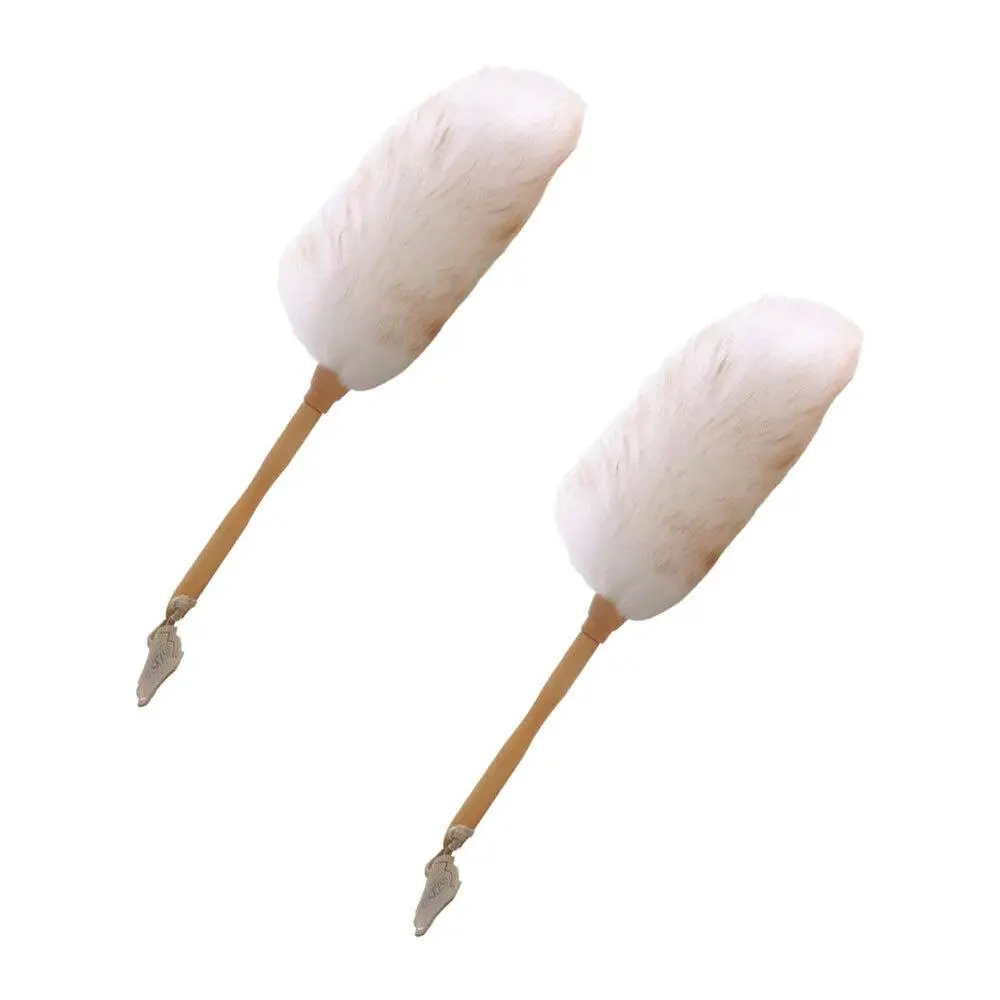 2x Auskin Long Wool Sheepskin Duster Wooden Handle Dust Cleaner 20cm Natural - Home & Garden