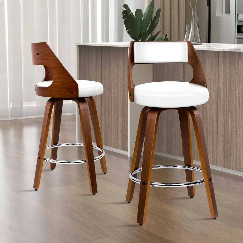 Alfordson 2x Bar Stools Swivel Chairs Kitchen Wooden Dining Chair Freddy WHITE - Furniture